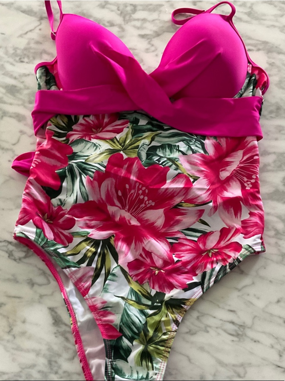 Tropical Hot Pink Floral One-Piece Swimsuit